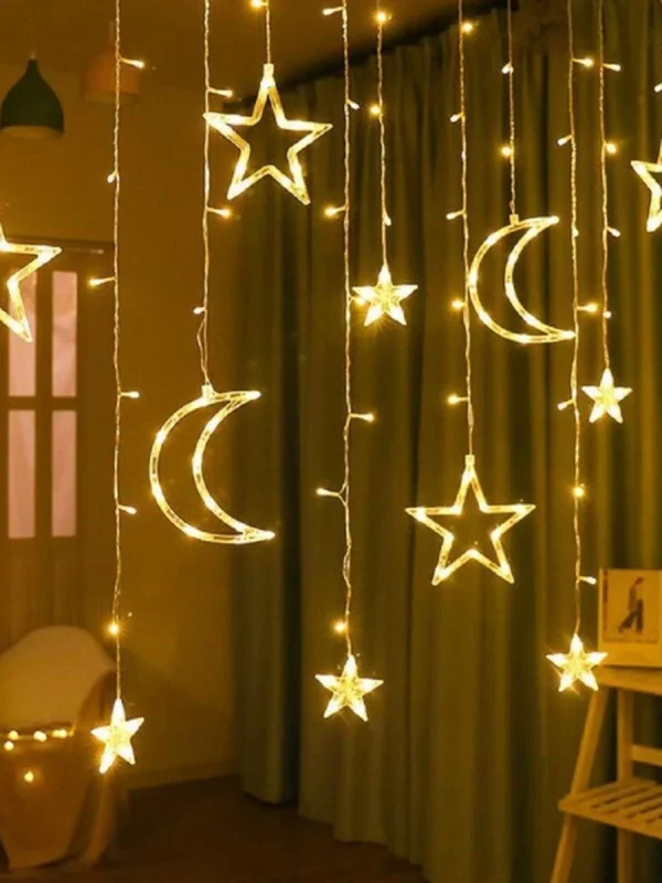 2.5M Length LED Moon Star Curtain Light For Wedding Decoration, Party Decoration 138 LED Fairy Lights 8 Lighting Modes